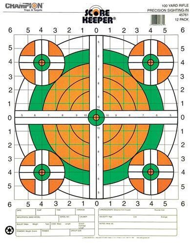 Champion Scorekeeper Targets Fluorescent Orange & Green Bull - 100 yd. Rifle Sight-In 100/Pack