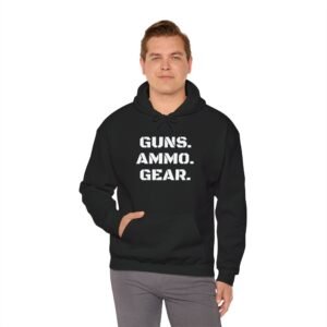 Guns. Ammo. Gear. Hoodie &ndash; Tactical Shooter Pullover with Target Back Print