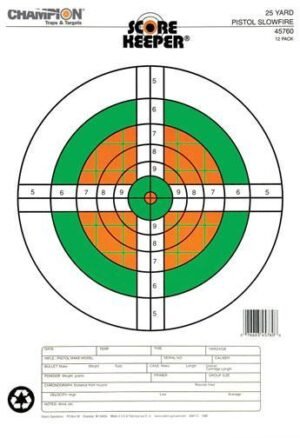 Champion Scorekeeper Targets Fluorescent Orange & Green Bull - 25 yd. Pistol Slow Fire 12/Pack
