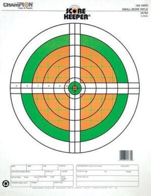 Champion Scorekeeper Targets - Fluorescent Orange & Green Bull - 100 yd. Small Bore Rifle (12-Pack)