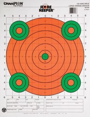 Champion Scorekeeper Targets Fluorescent Orange & Green Bull - 100 yd. Rifle Sight-In 12/Pack