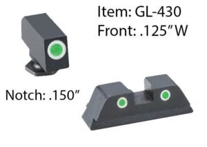 Ameriglo Classic 3 Dot Night Sight Set for Glock 42/43 / Front Tritium - Green / Front Outline - White / Rear Tritium - Green / Rear Outline - White