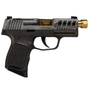 Sig Sauer P365 "Gold Bug" Handgun 9mm luger 10rd Magazines(2) 3.7" Threaded Gold Barrel Tactical Cut Distressed Grey Slide/Brown Grip Octagon Stippling
