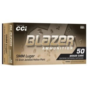 CCI Blazer Brass Handgun Ammunition 9mm Luger 115gr JHP 1145 fps 50/ct