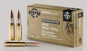 PPU Match Rifle Ammunition .308 Win Match 168 gr HPBT 2610 fps 20/ct
