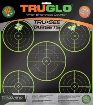 TRUGLO TRU-SEE Self Adhesive Targets - 5 Bullseye 12x12 Green 12 Pack