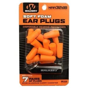 Walker's Foam Ear Plugs 32dB with Aluminum Carry Canister Orange 7 pairs