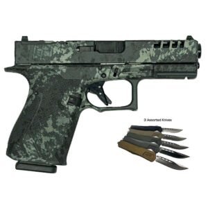 Great Lakes Striker Handgun Combo 9mm Luger 15rd Magazines (2) 4" Barrel Lichen Grey OR with 3 OTF 3-1/2" Blade Knives