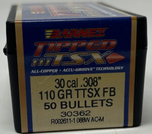 Barnes 30 Cal (.308 Dia) Reloading Bullets Copper TTSX B30362 110 Grain Flat Base Ballistic Tip 50 Pieces