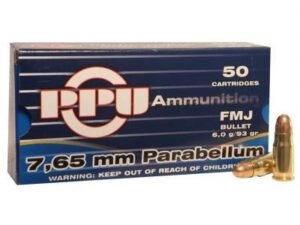 Prvi PPU 30 Luger Ammunition PPH765P (7.65mm Parabellum) 93 Grain Full Metal Jacket 50 Rounds